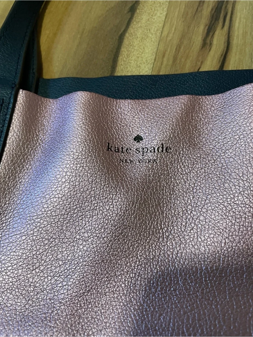 Kate Spade New York Reversible Metallic Pink / Navy Leather Tote Bag Large